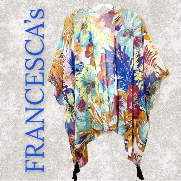 NWT FRANCESCA’S Tropical Floral Sheer Kimono, One Size - Picture 8 of 8